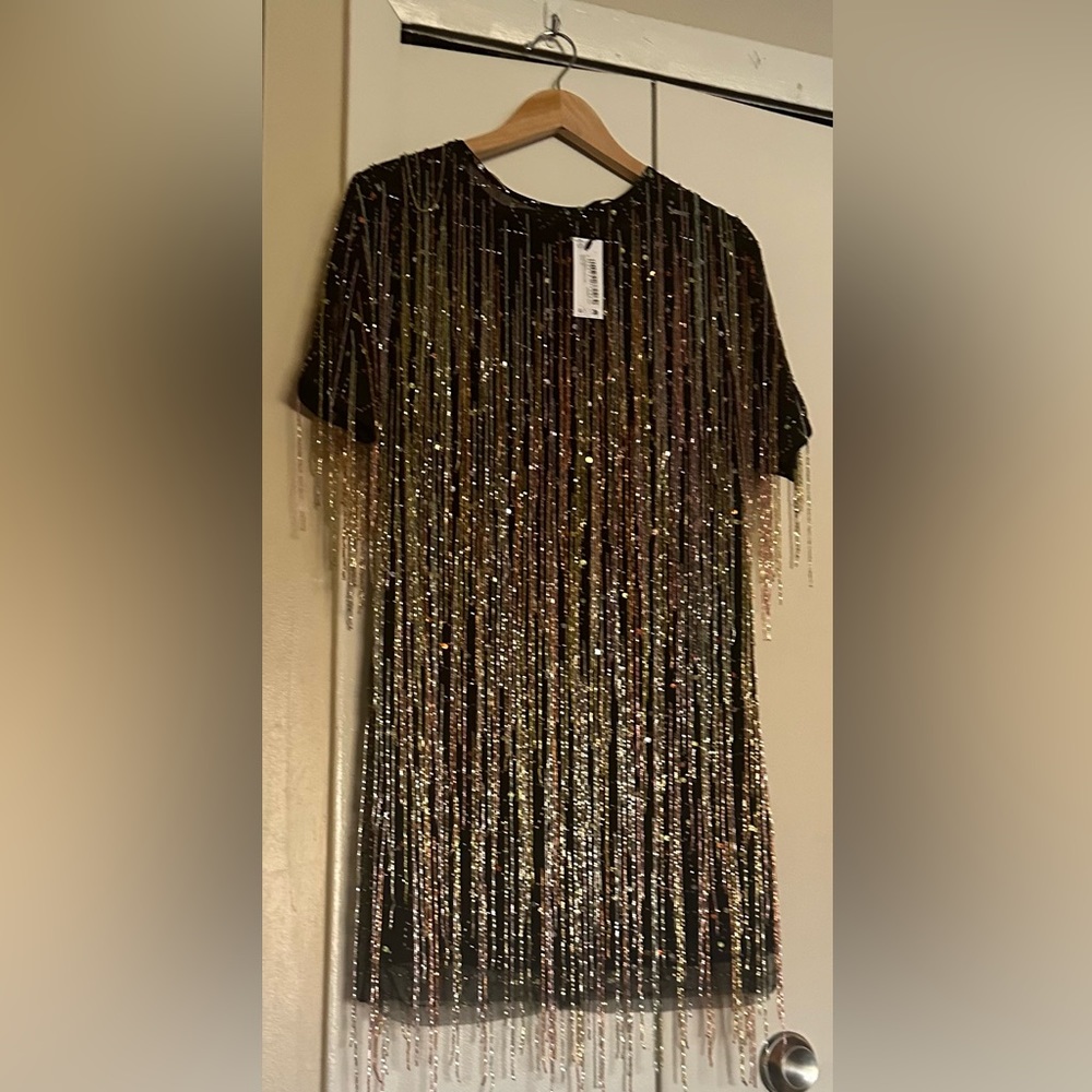 Tassel Beaded Mini Shift Dress
